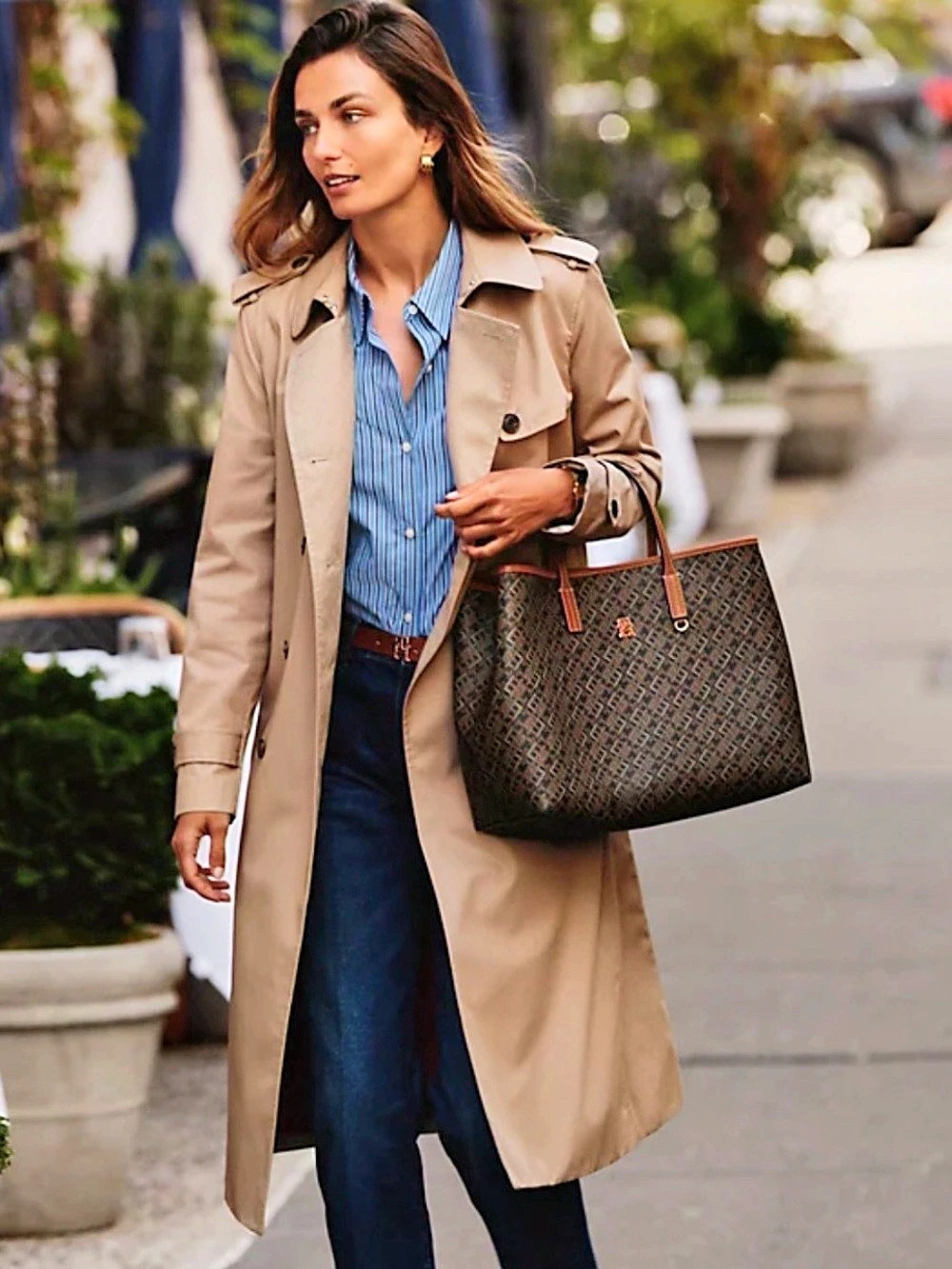 Tommy Hilfiger Double-Breasted Belted Trench Coat Beige Medium